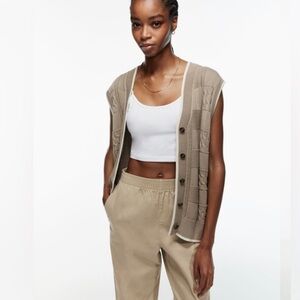 TNA Cable Knit Button-Up Vest Tan With Cream Accent